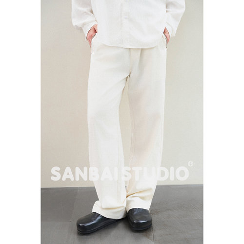 SANBAI 叁佰【天丝竹节纹长裤】新款休闲裤子男士300克B02直筒裤