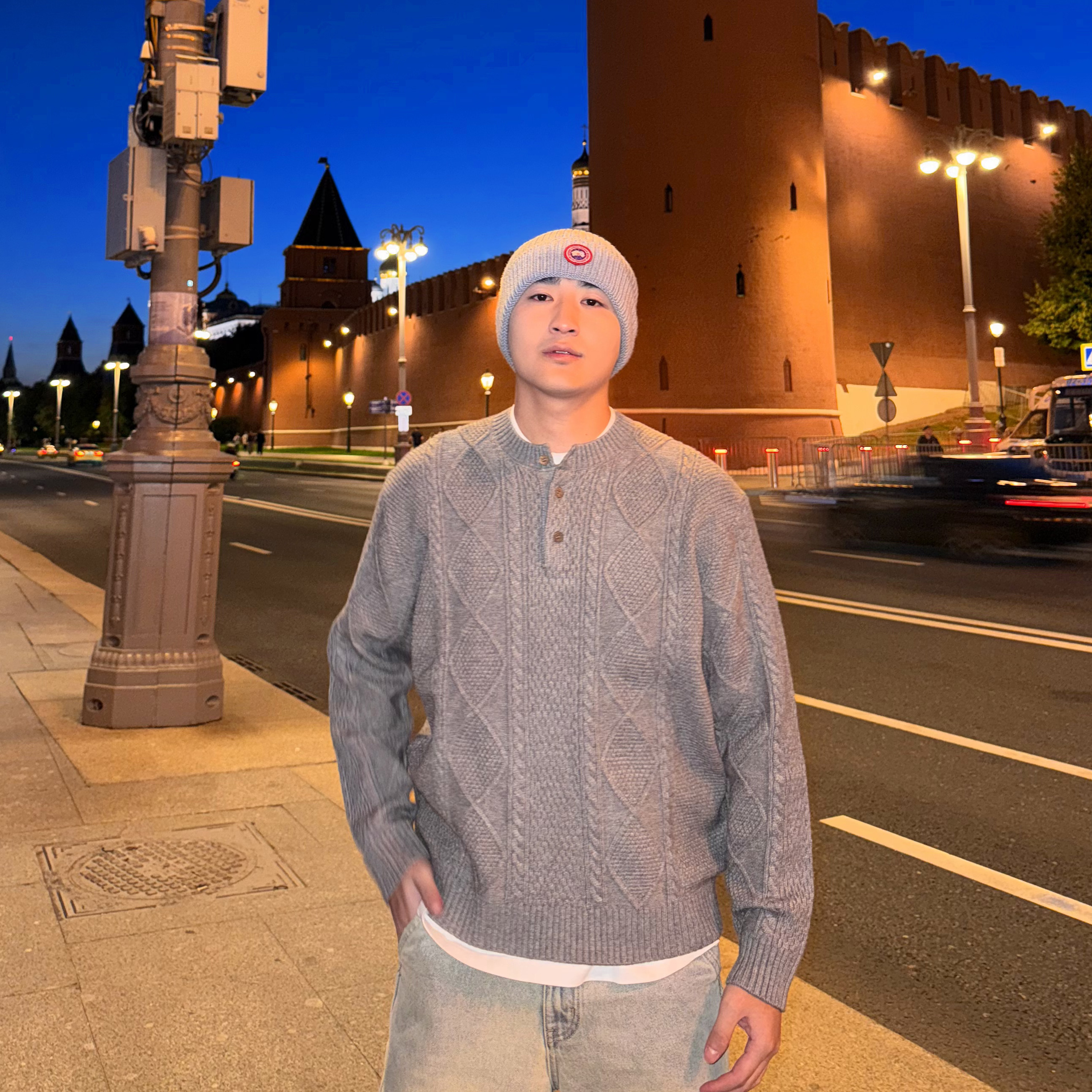 SANBAI叁佰肌理提花亨利领毛衣