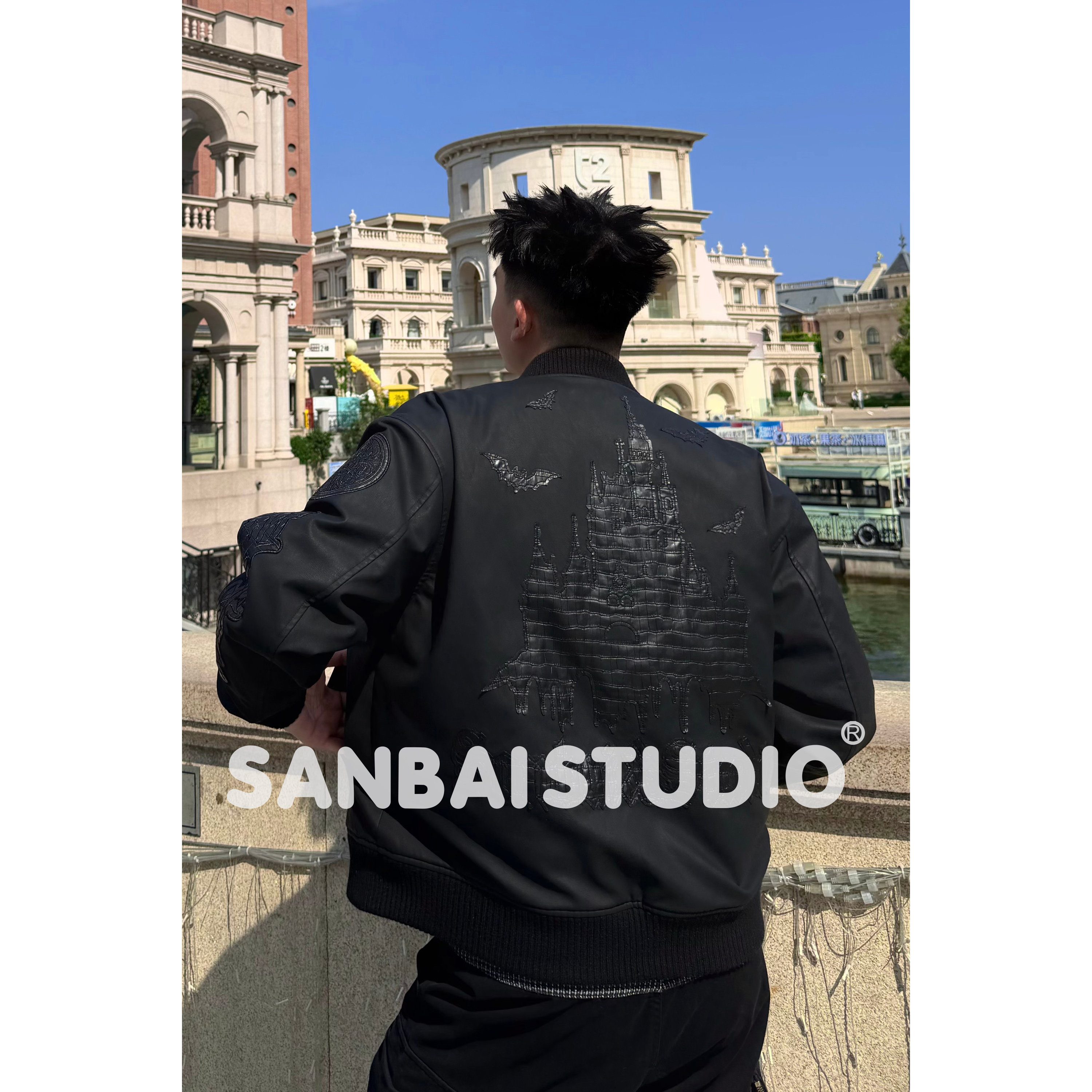 SANBAI 叁佰【暗夜终章VI】新款六周年限定棒球棉服男哑光PU外套