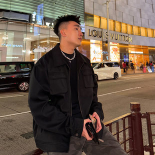 休闲高级工装 SANBAI 外套 美式 多口袋翻领夹克男秋季 叁佰 乌色