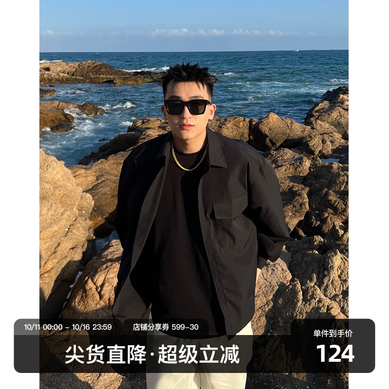 sanbai复古贴袋黑衬衫