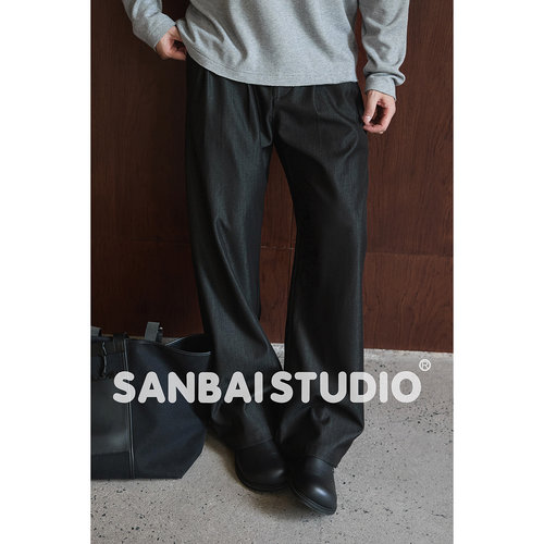 SANBAI叁佰仿牛仔阔腿长裤休闲裤