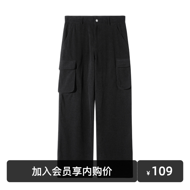 SANBAI黑色工装裤灯芯绒