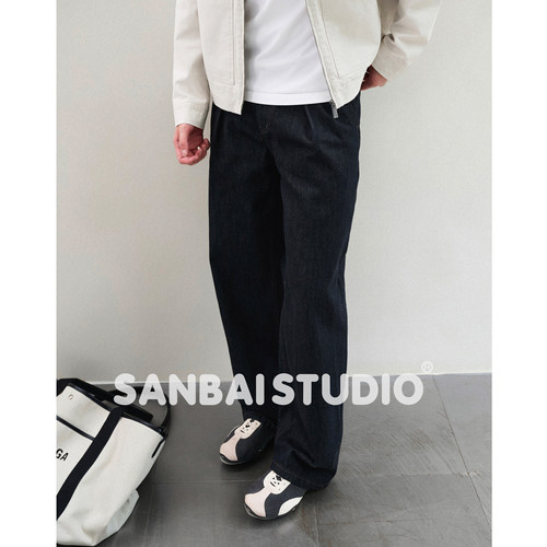SANBAI叁佰双褶重磅牛仔裤