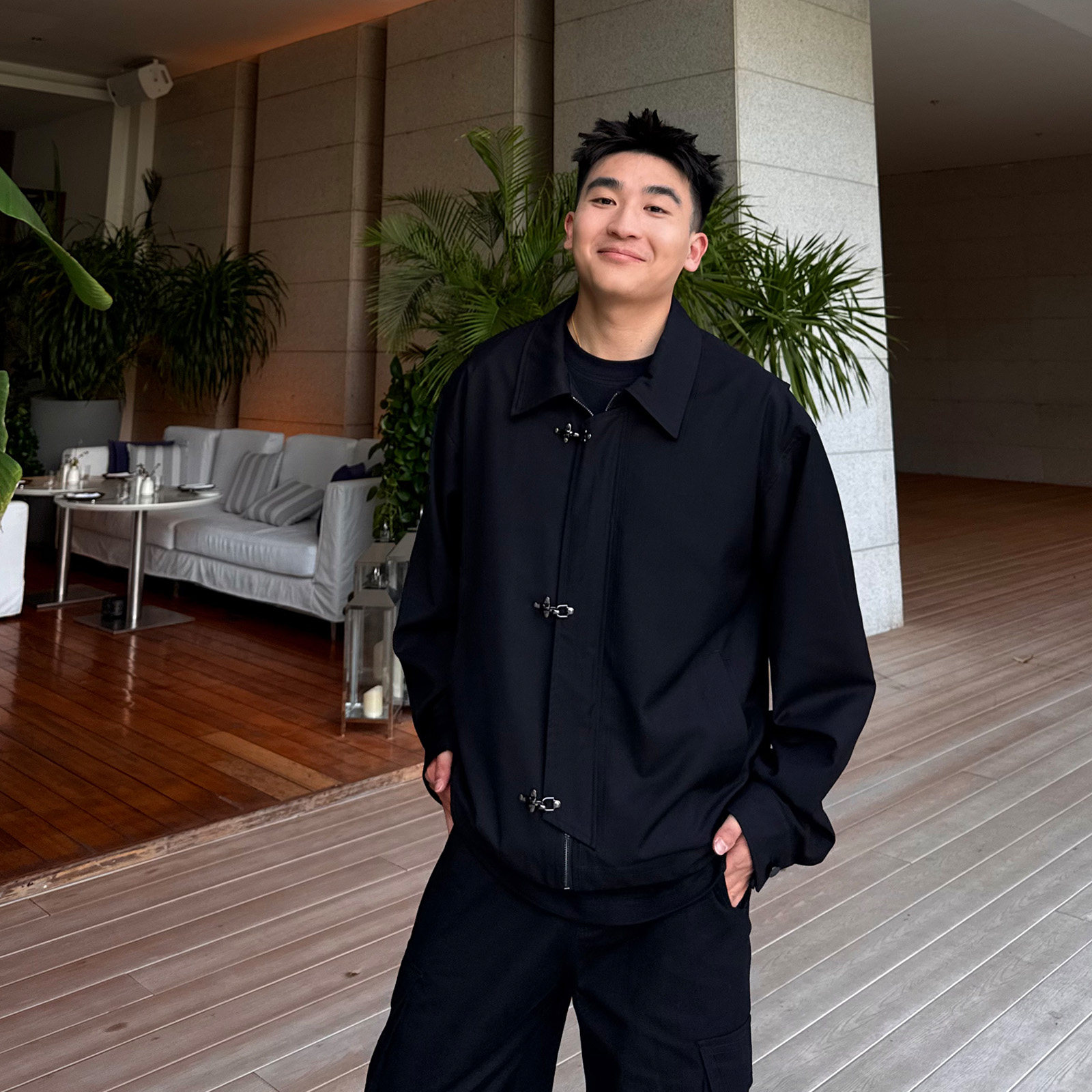 SANBAI 叁佰【柏林】黑色飞机扣夹克男秋季休闲宽松高级翻领西装,男装,夹克,淘宝优惠券,粉丝福利购,淘宝优惠卷