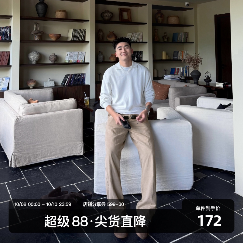 SANBAI 叁佰【450克珠帆棉】秋季重磅帆布长裤男纯棉直筒休闲复古