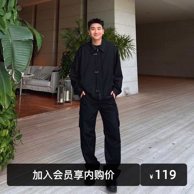 SANBAI黑色磁吸立体口袋休闲裤