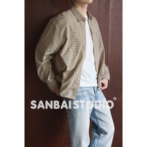 SANBAI叁佰格纹翻领衬衫