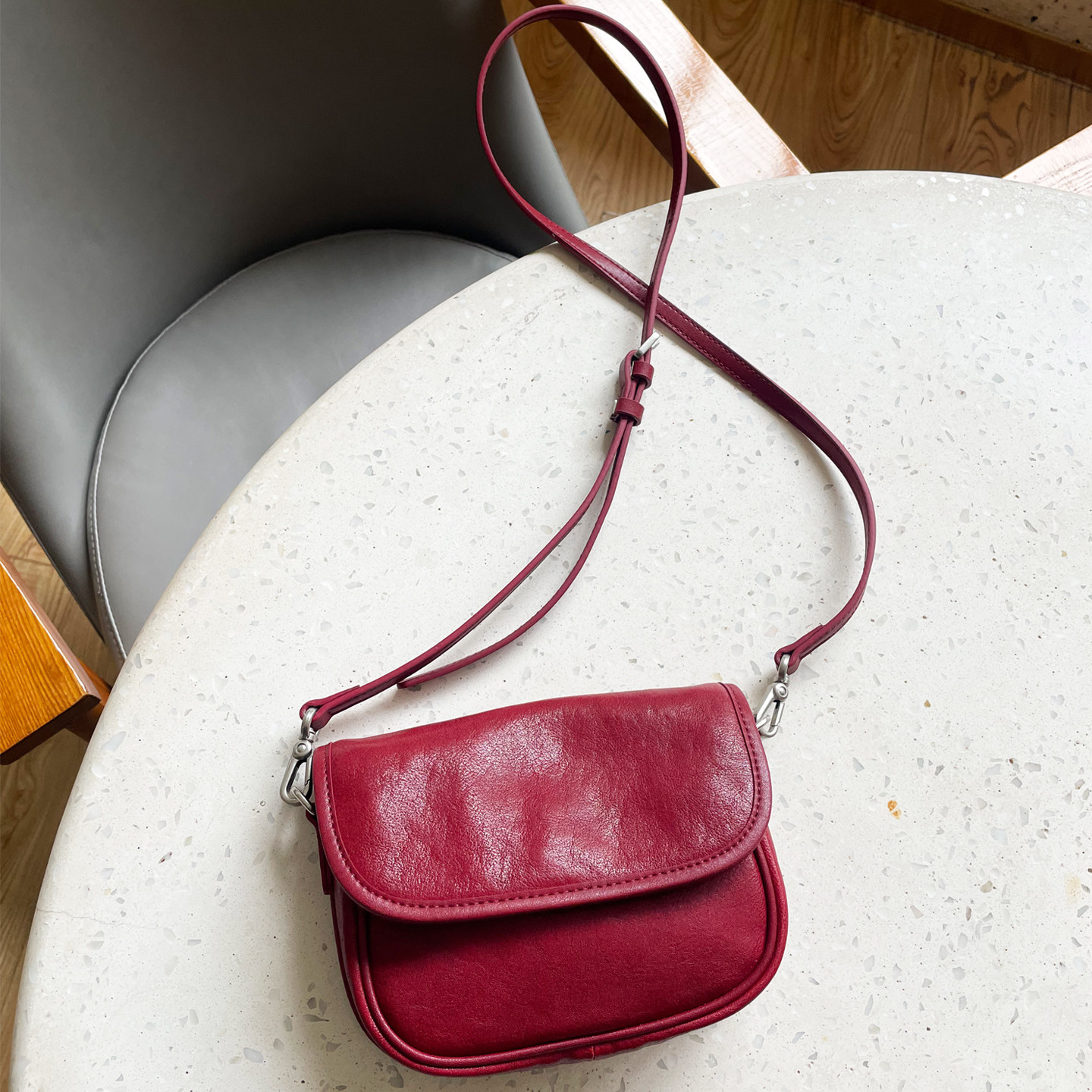 红色小包轻复古简约韩版头层牛皮女士马鞍包单肩斜挎软皮百搭小包