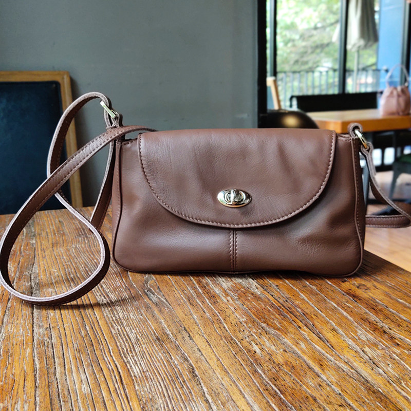 日韩手工真皮单肩小包港风通勤复古头层牛皮女士腋下包手提斜挎包