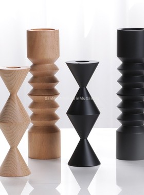 北欧简约ins风圆柱摆件实木蜡烛台家居客厅书房样板间艺术装饰品