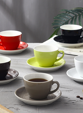 咖啡杯330ml毫升红色白色黑色绿色陶瓷色釉拉花杯咖啡馆彩色杯碟