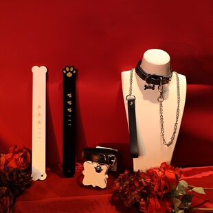 puppy项圈黑色男女皮质choker带牵引绳亚克力猫抓手拍狗狗拍子