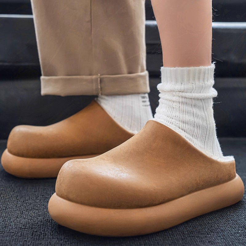 毛绒外穿勃肯棉拖鞋男包头一脚蹬