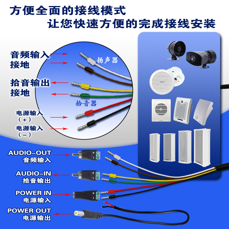 监控有源扬声器内置功放内置拾音咪头室K外防雨双向对讲大音量喇