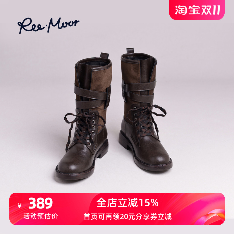 REEMOOR复古牛皮机车风马丁靴
