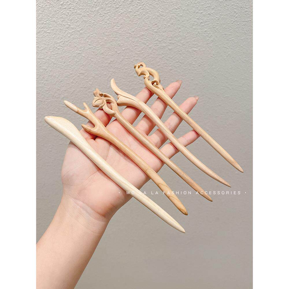 古风纯手工木质盘发簪子桃木发簪diy自制工具材料包半成品图纸
