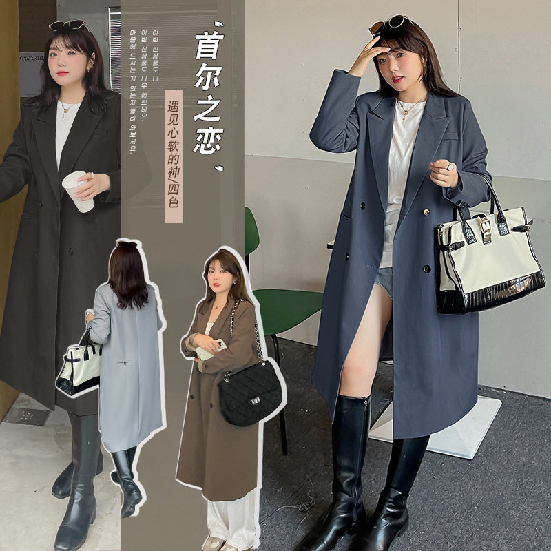 a371外套西装风衣秋季胖妹妹长款