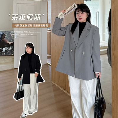 韩版气质设计感通勤风阔版西装