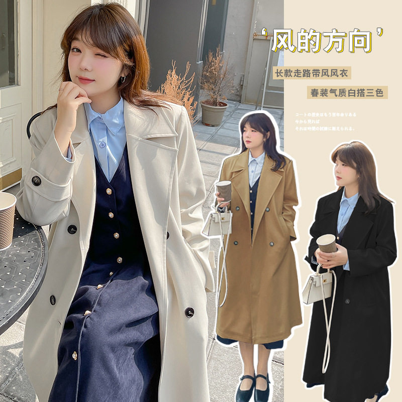 胖女孩特大码女装秋装新款韩版气场风衣 胖MM200斤长款通勤风外套
