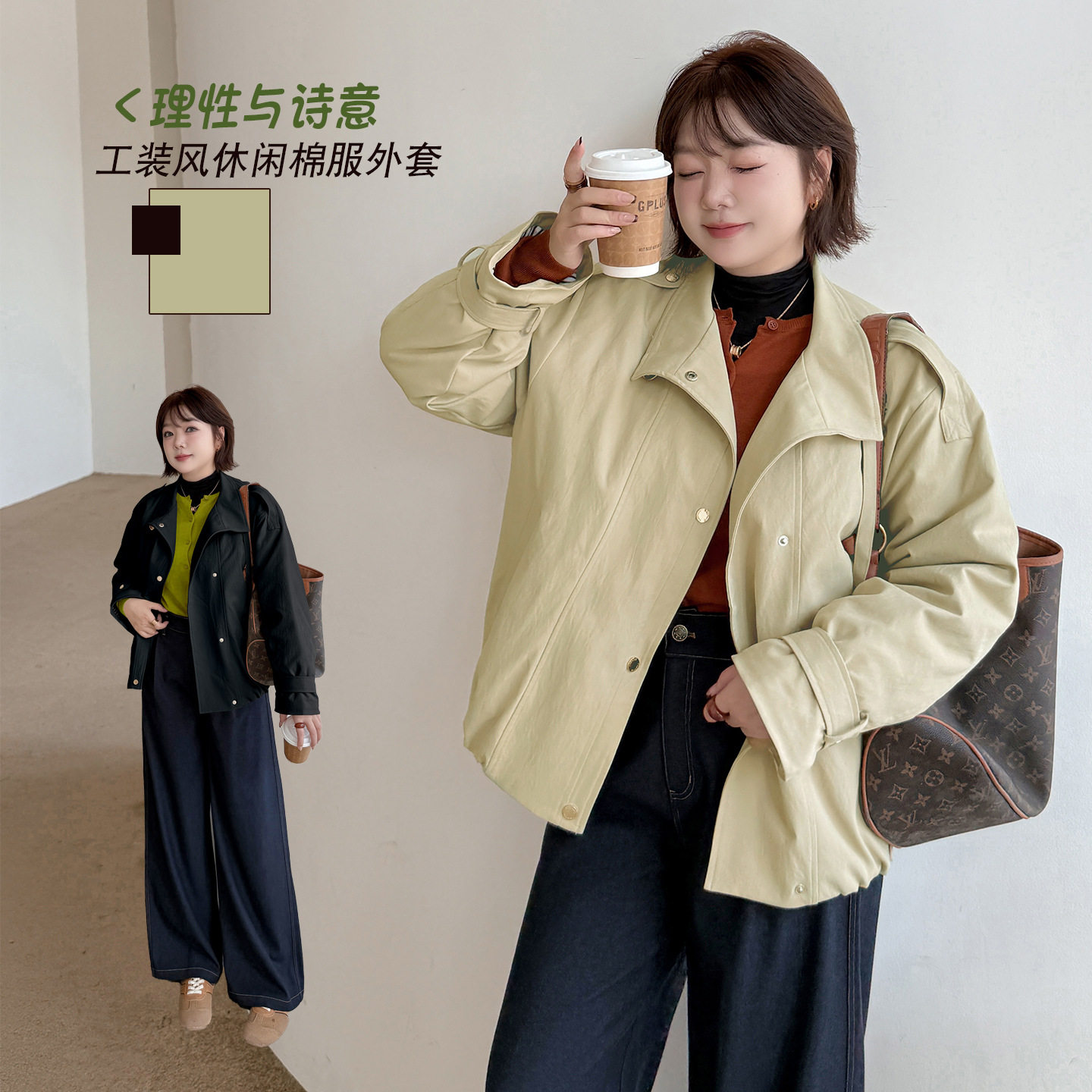 现货k3174韩版开衫 新款棉服立领夹棉短外套胖mm女装大码外套