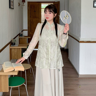 2025初夏大码女装新中式两件套装复古立领微胖妹妹蝴蝶套装甜美潮