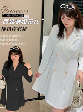 西装款双排扣压褶连衣裙纯色通勒