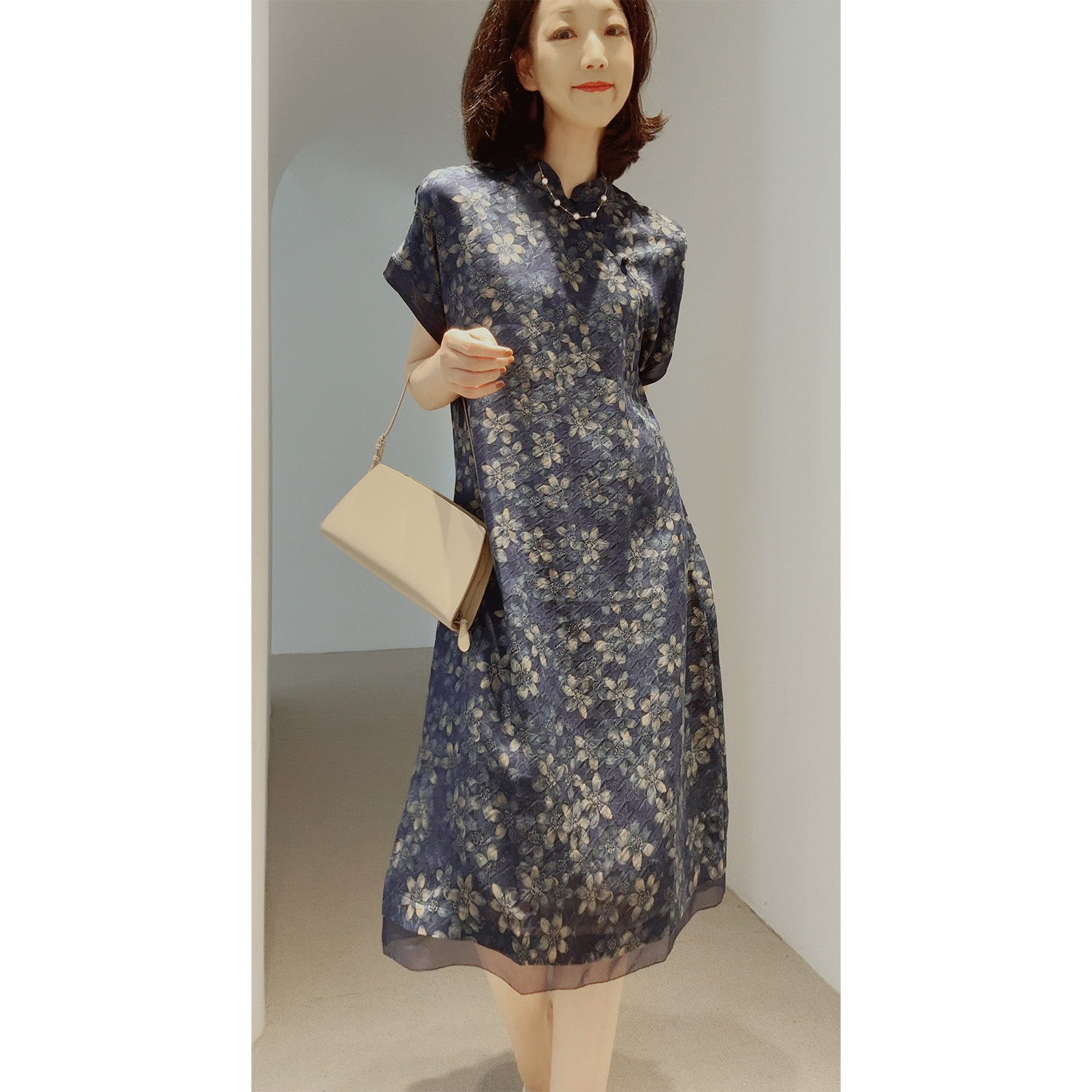 震撼【非遗真丝花萝香云纱】提花印花古韵底面异色新中式裙