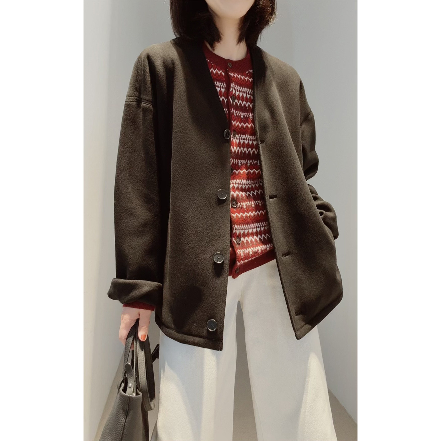 易打理【日本产~柔暖/舒弹/蓬松/致密】户外通勤显瘦V领平替大衣,女装/女士精品,短外套,淘宝优惠券,粉丝福利购,淘宝优惠卷