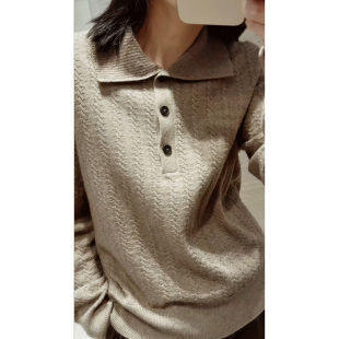 不染色系列~可翻可立领【*禾/100羊绒/绞花肌/厚暖280G】无缝套衫