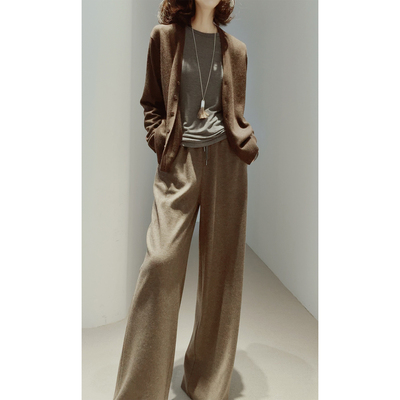 康赛妮100羊绒系扣两穿V领开衫