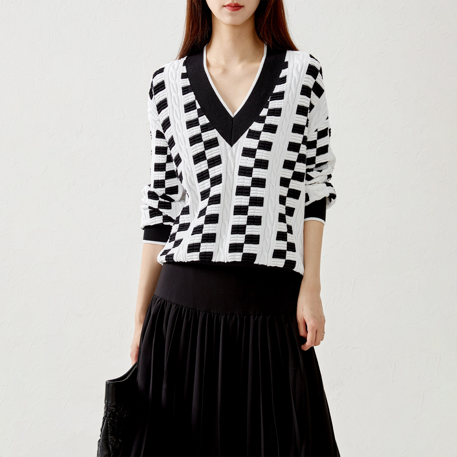 ZZ1202977 法奢收藏及 限量！塔尖嵌花+谷波+绞花 超细棉廓形衫