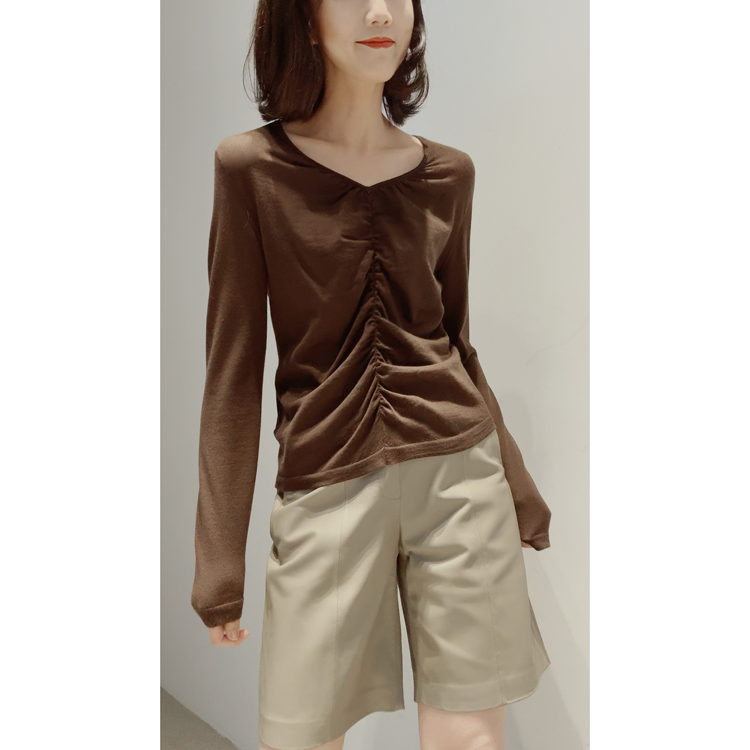 意大利工艺羊毛羊绒修身显瘦褶皱