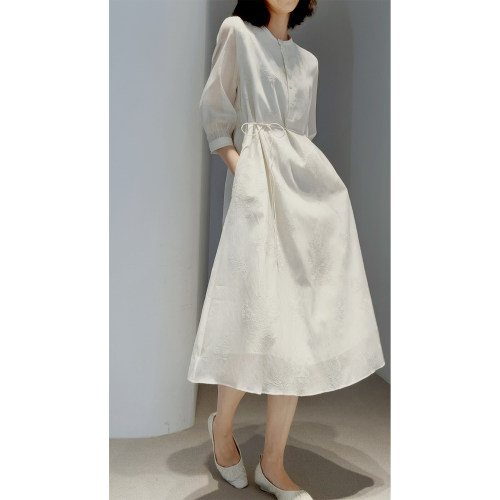 【6A桑蚕丝+棉/重工刺绣】多季穿~圆领/系腰/A字 女神连衣裙