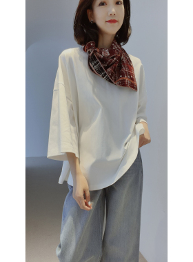 【極简R0W风/柔软棉/舒弹罗纹/经典佰搭】宽松廓形圆领T恤