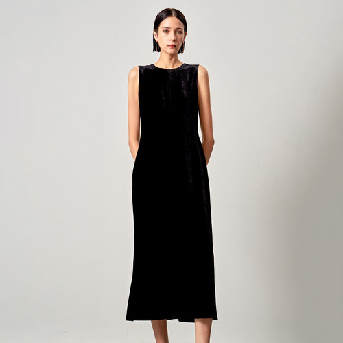 法式万用小黑裙真丝丝绒连衣裙