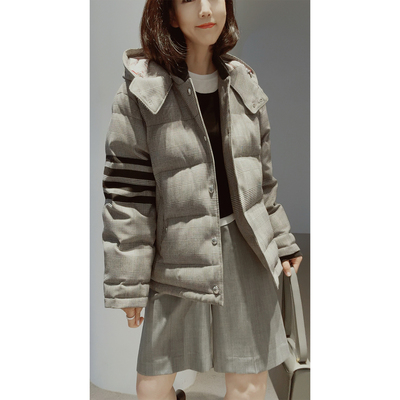 25秋冬~【高支精纺羊毛/千鸟格对格/白鹅绒】带帽可卸/棒球式羽绒