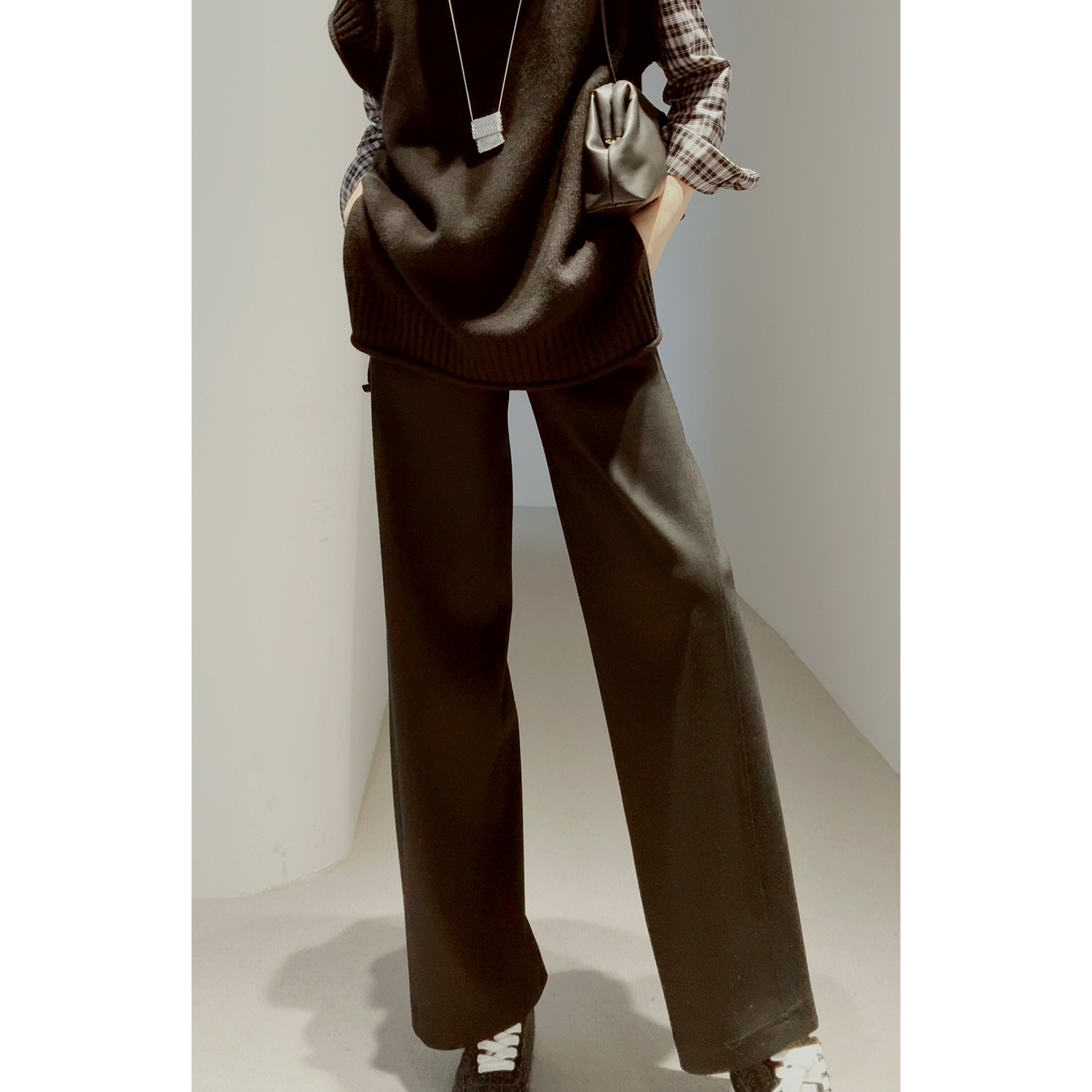 某禾/可水洗/厚弹羊毛阔腿直筒裤