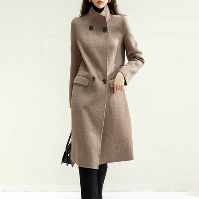戎美【DY0822064】羊驼毛气质涵养 双排扣系带 羊毛大衣