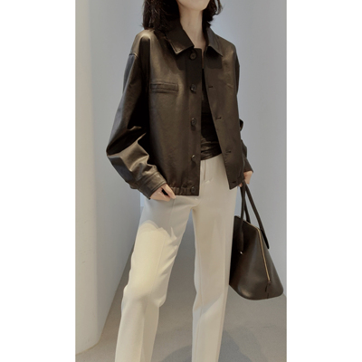 秋新明星同款复古港风休闲短皮衣