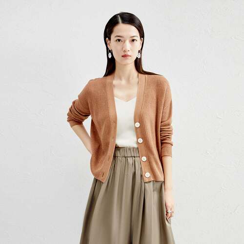 戎美【ZZ0432487】“重磅香肌”抽条搬花+牛骨扣!桑蚕丝/亚麻开衫