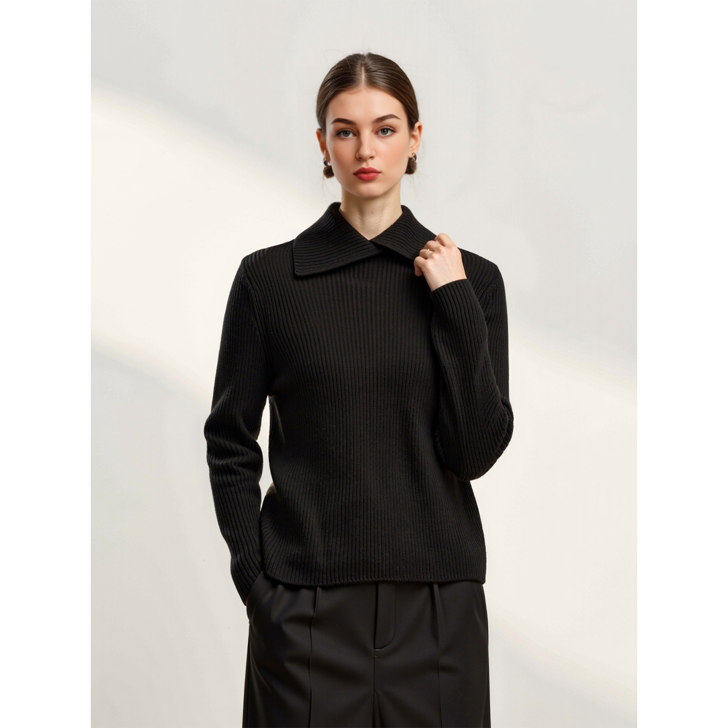 戎美【ZZ1002348】意大利進口纱！时髦CHIC_别致小尖领/针织衫