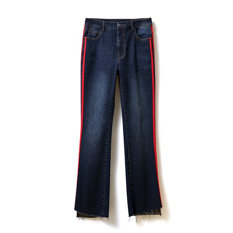【KZ0925374】霸占时尚圈 欧洲進口弹力棉 撞色侧拼条微喇牛仔裤