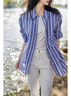 【CY0228249】“洒脱BF风 精品长绒棉”随性都市节奏条纹衬衫