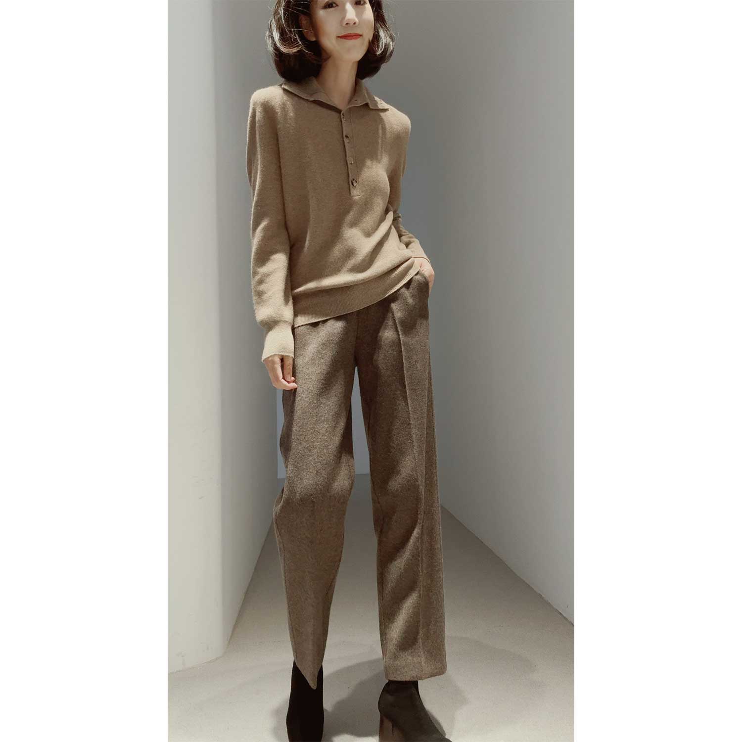 不染色全羊绒亲肤无缝翻立领针织