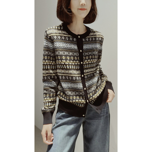 重磅提花 100羊毛 粗纺软糯 精纺骨架 25新 vintage开衫 费尔岛