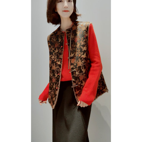 羊驼羊毛真丝真丝缎双面两穿马夹