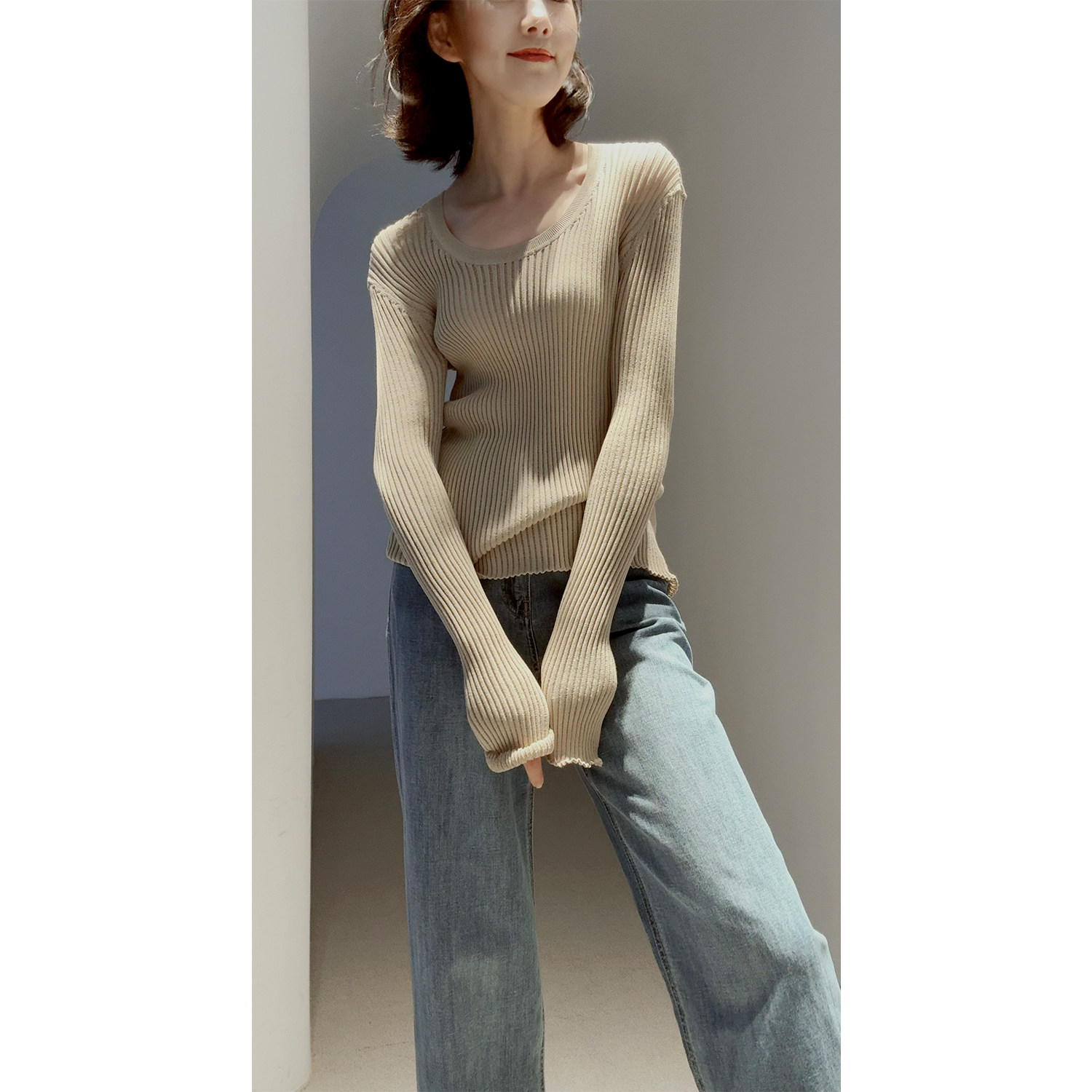 26春夏~针织衫【品质长绒棉/琴弦坑条/轻薄透气】圆/U领/单穿打底