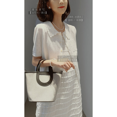 -VTG复古风【强捻棉◆细针编◆镂空菱格】手工钩花◆娃娃领针织衫