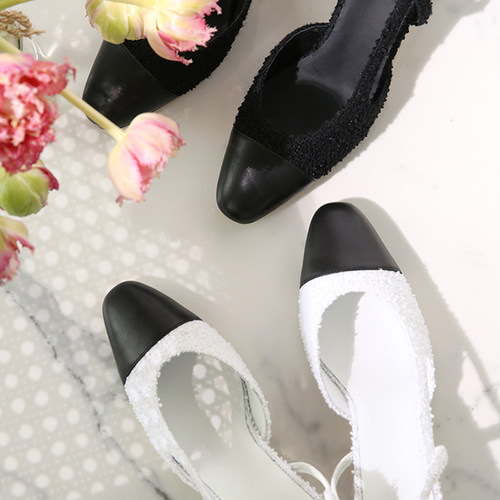 戎美【SH0321409】优雅lady羊皮/微闪编织花呢风_slingbacks/凉鞋